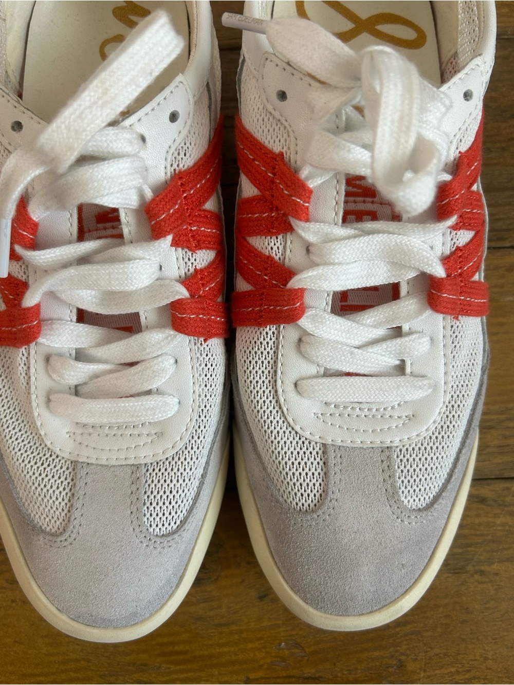 Sam Edelman Irma White & Red Sneakers with Suede Toe - Picture 11 of 15